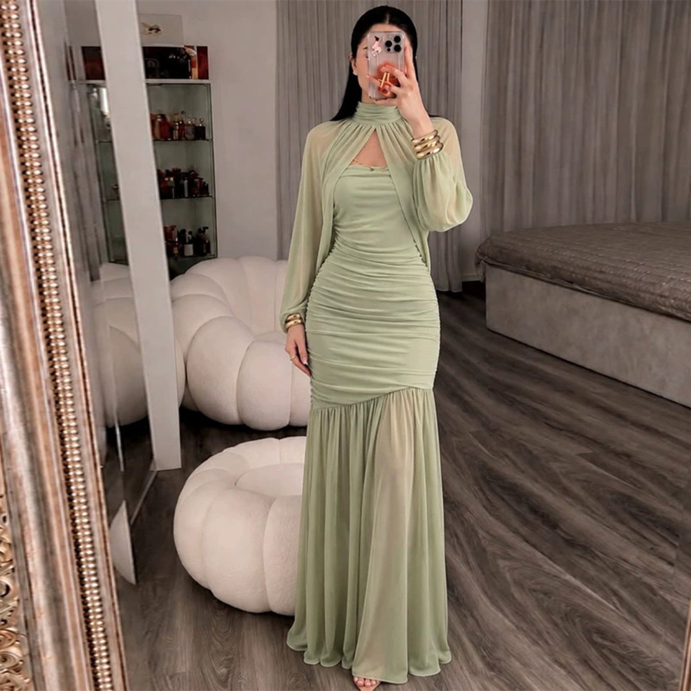 Forever 21 Light Green Ruffle Waist Bodycon Elegant Dress